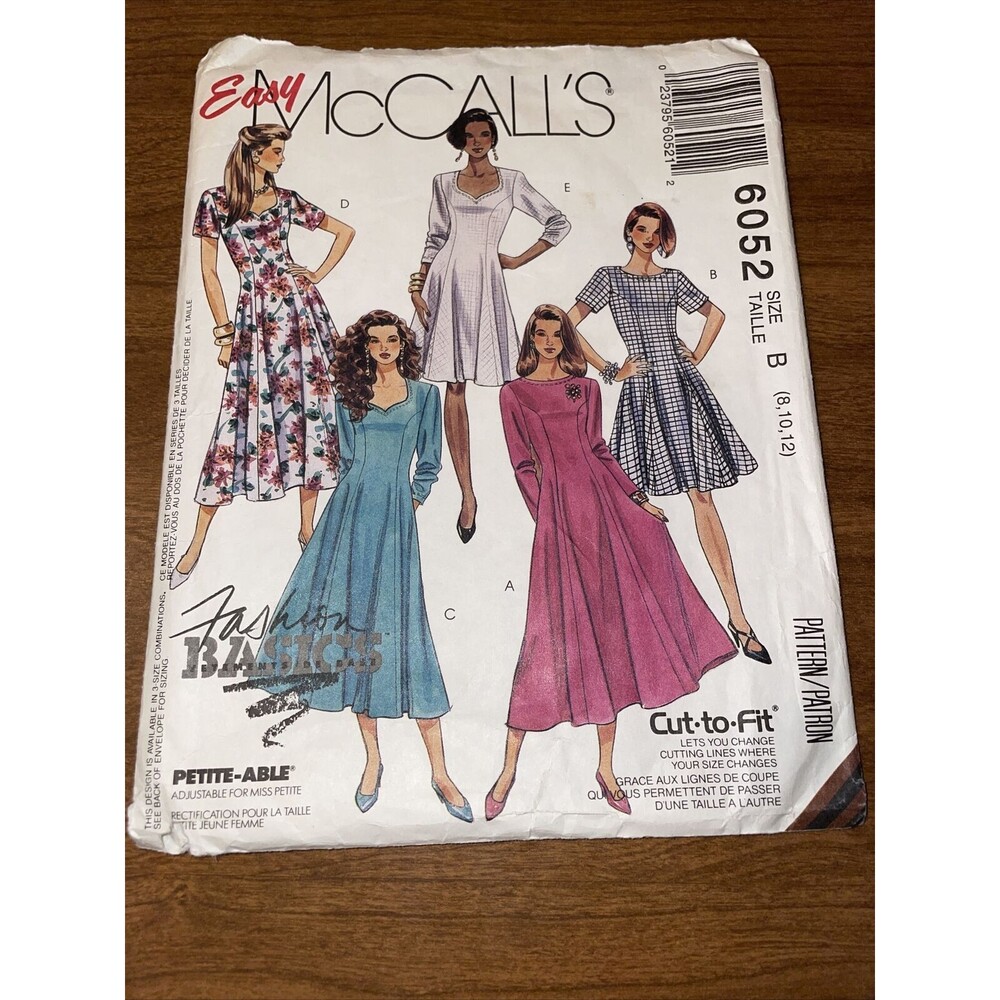 90s SIZES 8 10 12 McCalls 6052 Misses Dresses *HAS BEEN CUT*